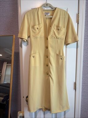 Karl Lagerfeld Pale Yellow Midi Button-Front Dress